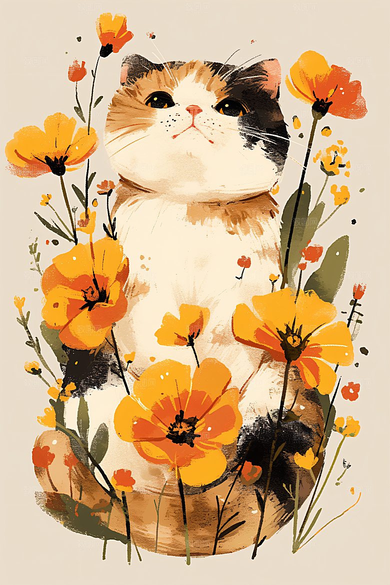 简约宠物猫咪狗狗萌宠插画