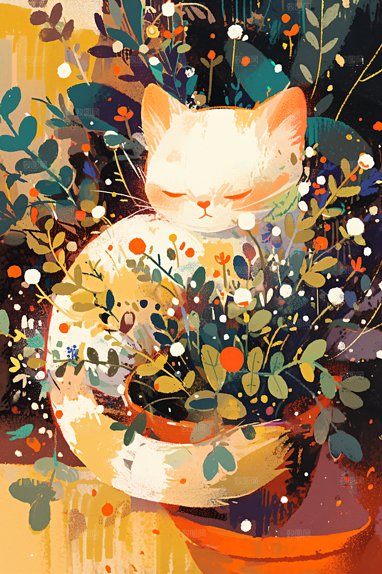 简约宠物彩色唯美插画