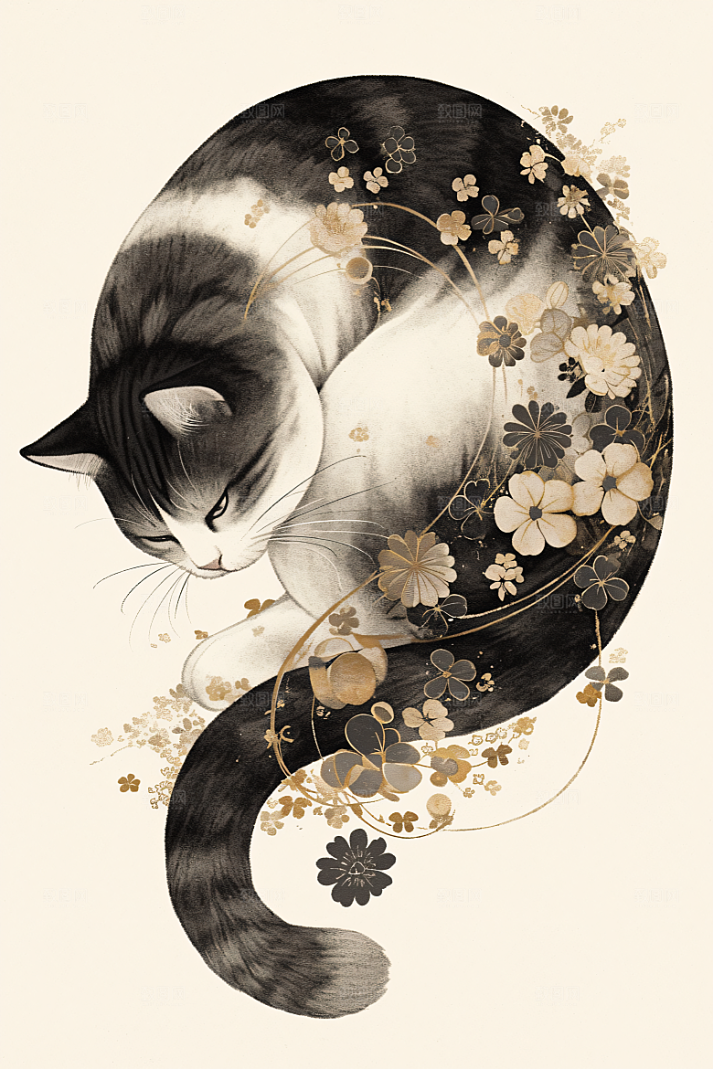简约宠物手绘彩色插画