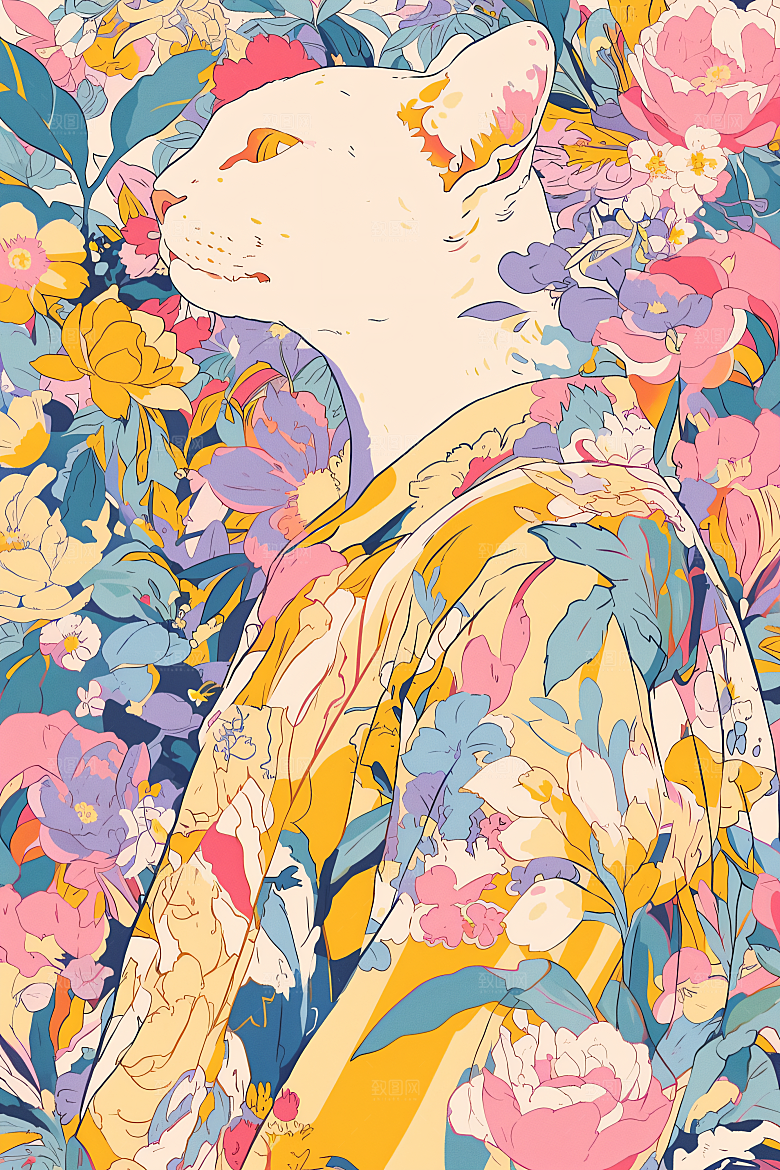 简约宠物猫咪狗狗艺术感插画