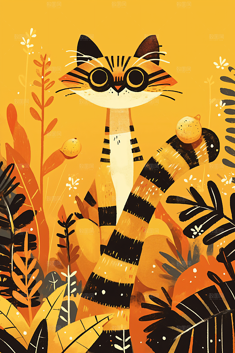 简约宠物猫咪狗狗彩色插画
