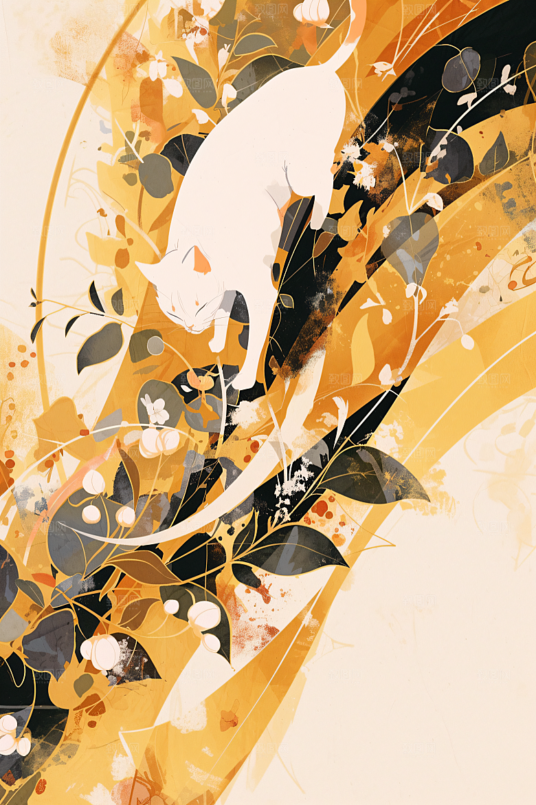 简约宠物彩色手绘插画