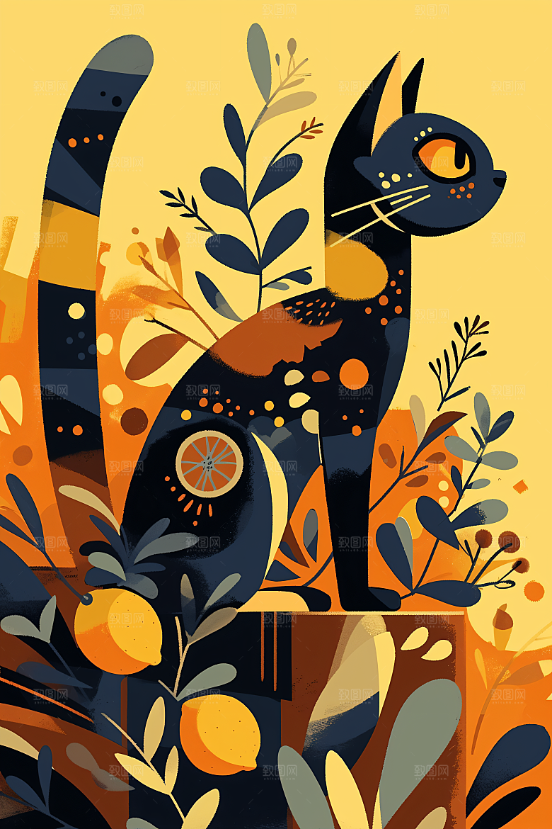 简约宠物手绘猫咪狗狗插画
