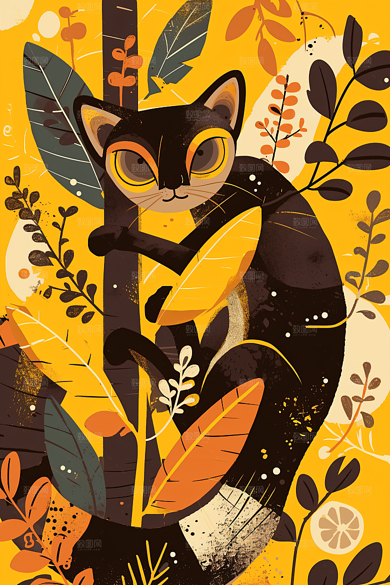 简约宠物猫咪狗狗萌宠插画