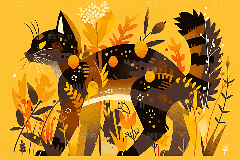 简约宠物猫咪狗狗彩色插画