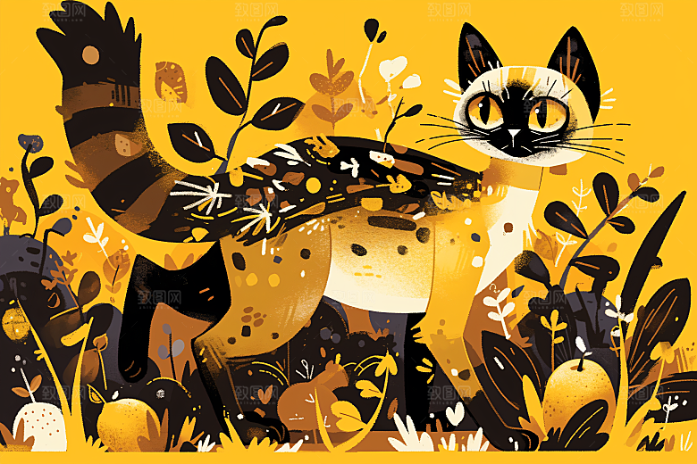 简约宠物猫咪狗狗艺术感插画