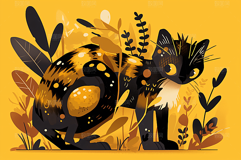简约宠物卡通猫咪狗狗插画
