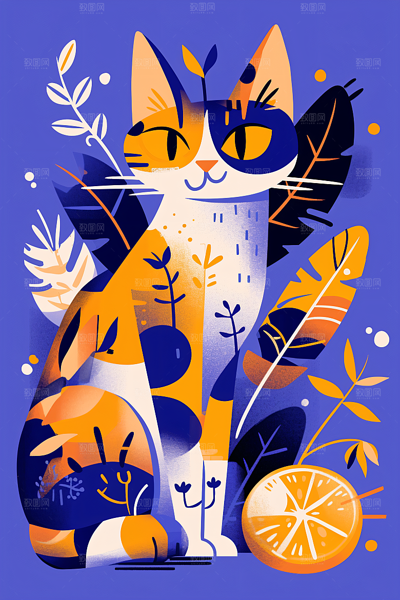 简约宠物清新彩色插画