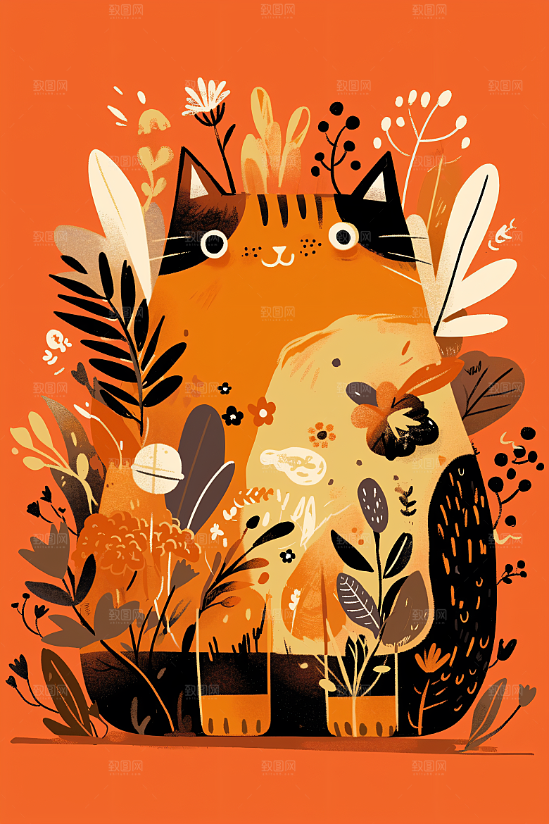 简约宠物唯美猫咪狗狗插画