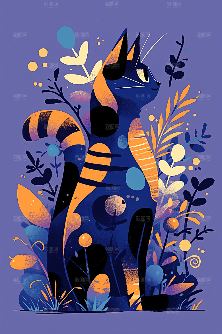简约宠物绘本风猫咪狗狗插画