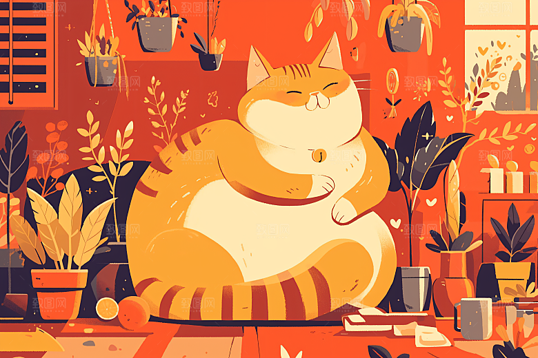 简约宠物猫咪狗狗唯美插画