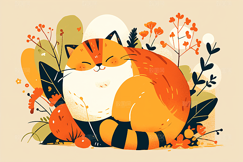 简约宠物猫咪狗狗艺术感插画