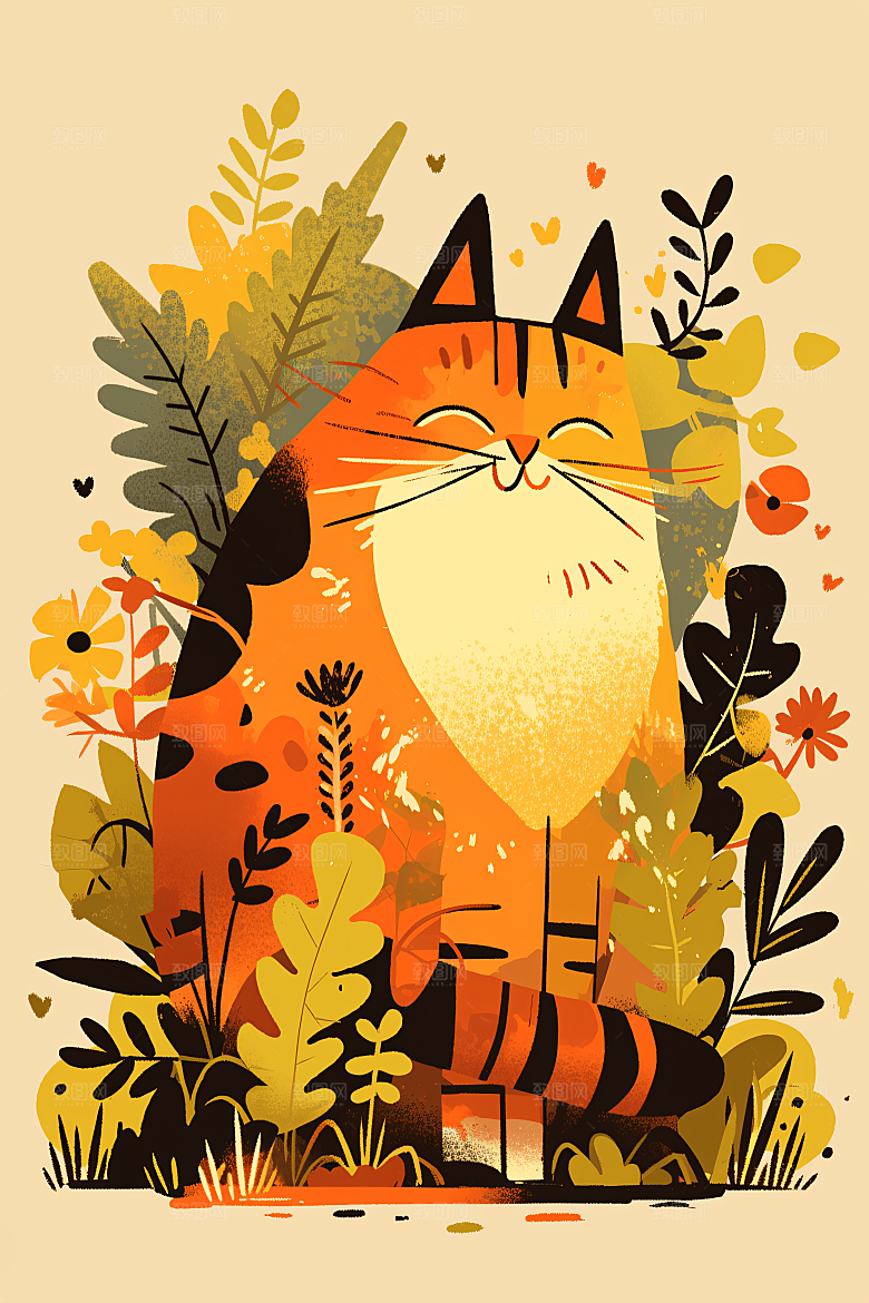 简约宠物唯美猫咪狗狗插画