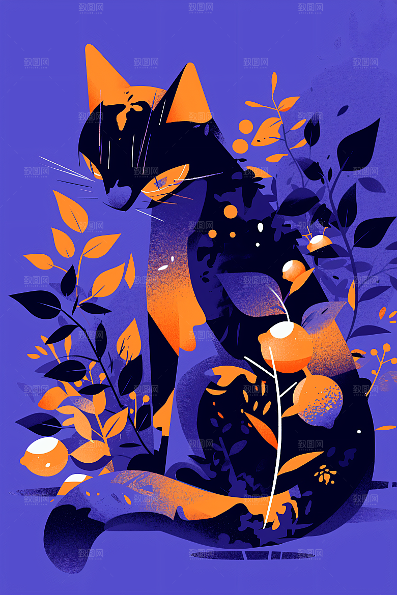 简约宠物艺术感彩色插画