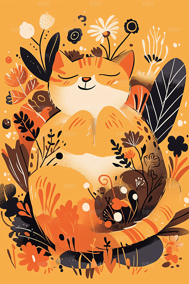 简约宠物卡通猫咪狗狗插画