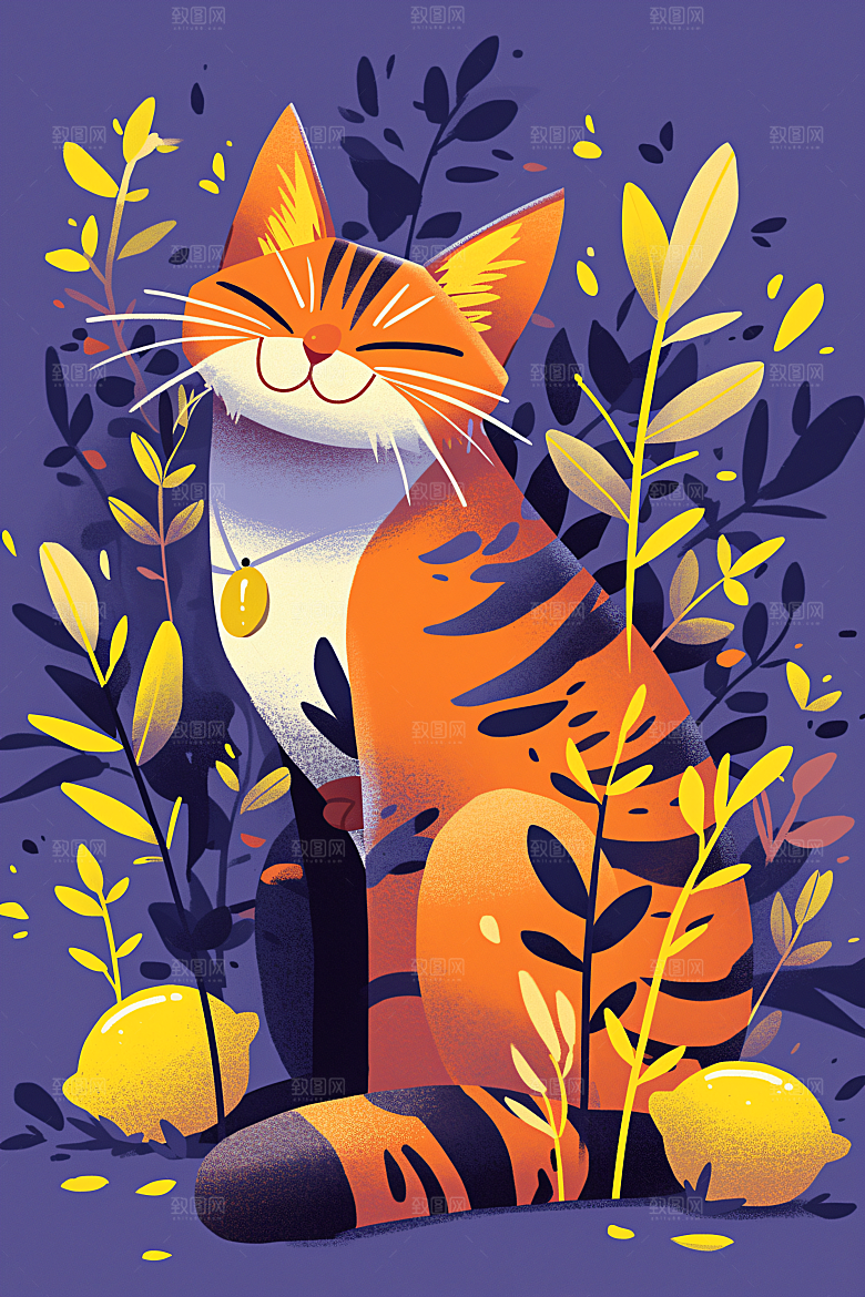 简约宠物彩色猫咪狗狗插画