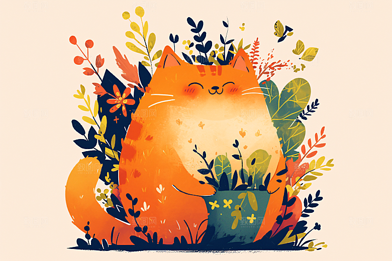简约宠物彩色猫咪狗狗插画