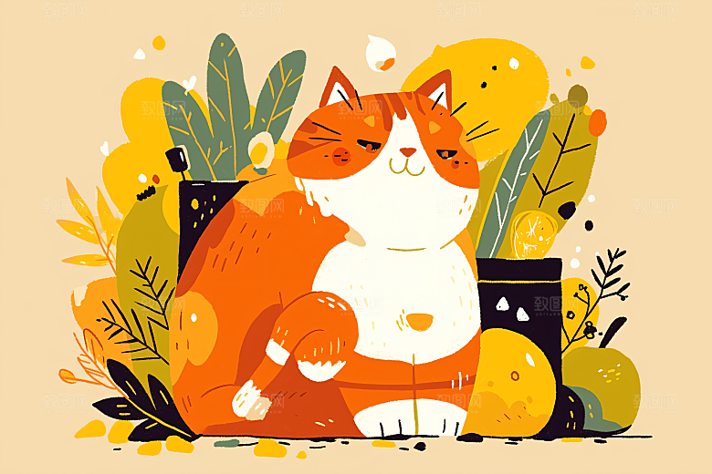 简约宠物唯美猫咪狗狗插画