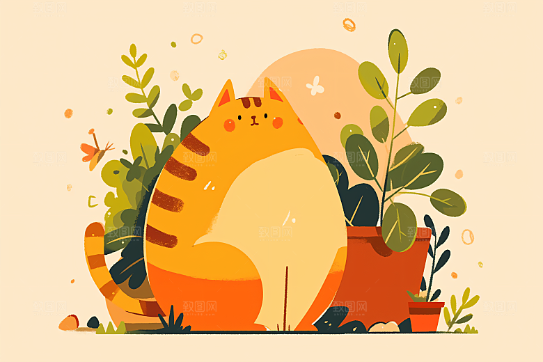 简约宠物猫咪狗狗唯美插画