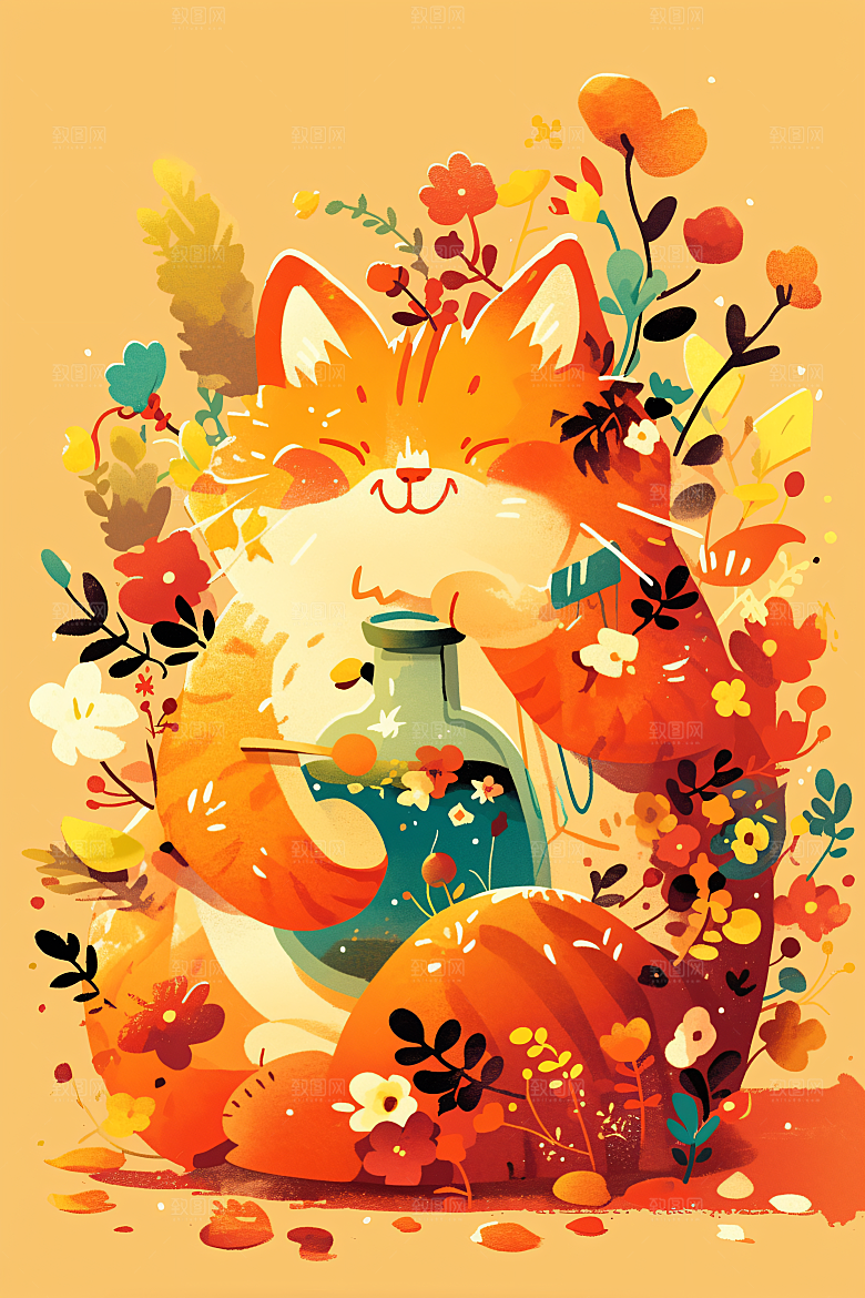 简约宠物唯美猫咪狗狗插画