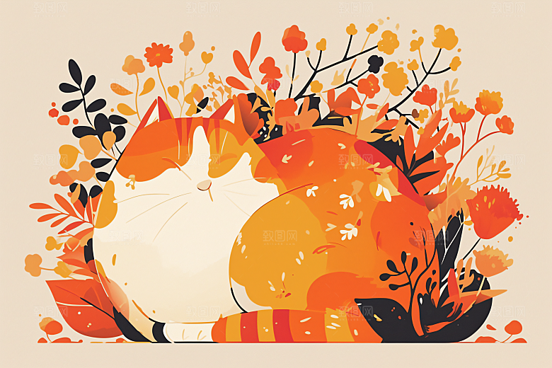 简约宠物猫咪狗狗彩色插画