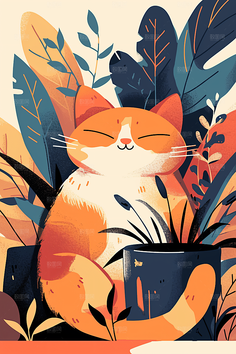 简约宠物自然猫咪狗狗插画