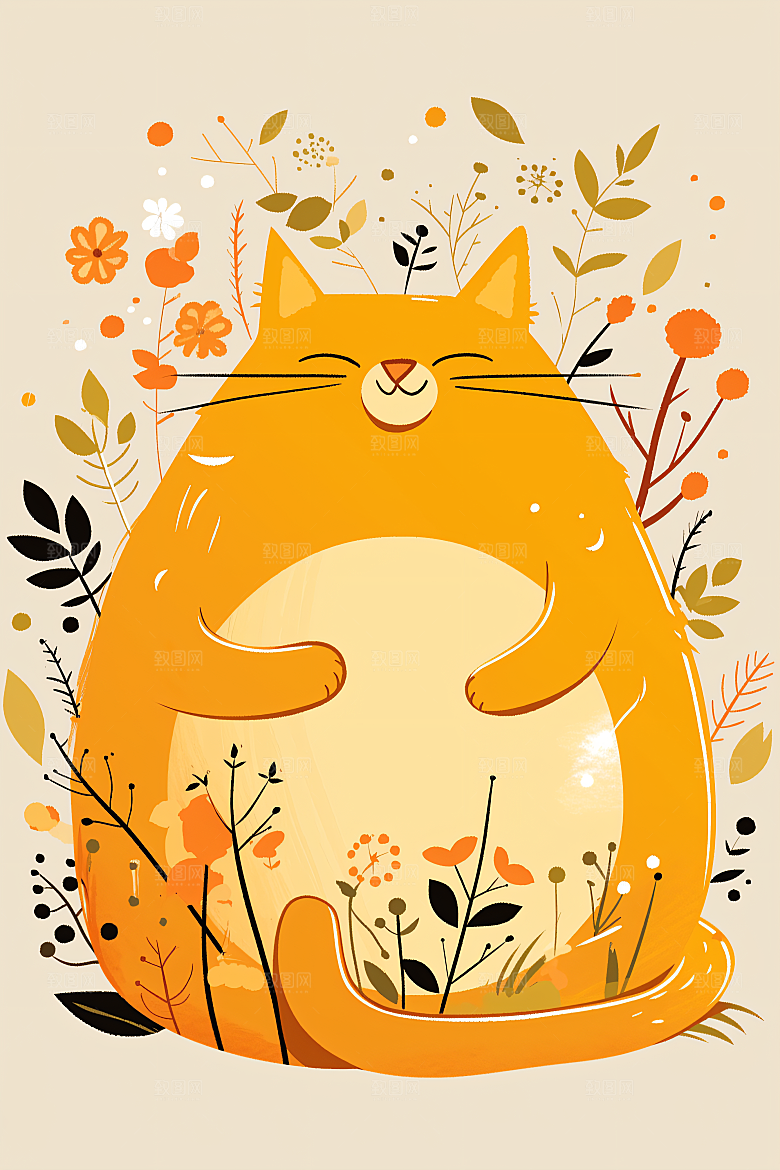 简约宠物猫咪狗狗清新插画