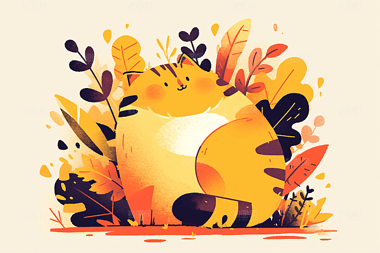 简约宠物猫咪狗狗自然插画