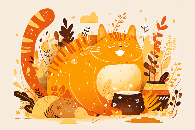 简约宠物猫咪狗狗唯美插画