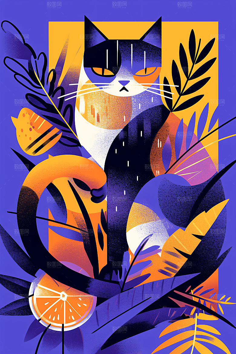 简约宠物猫咪狗狗艺术感插画