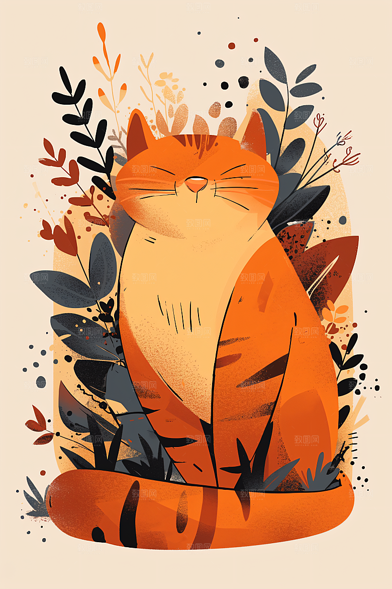 简约宠物猫咪狗狗艺术感插画
