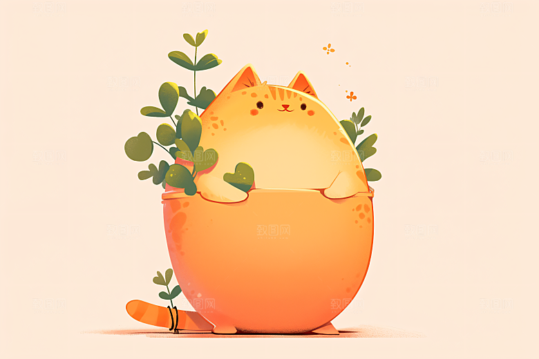 简约宠物唯美卡通插画