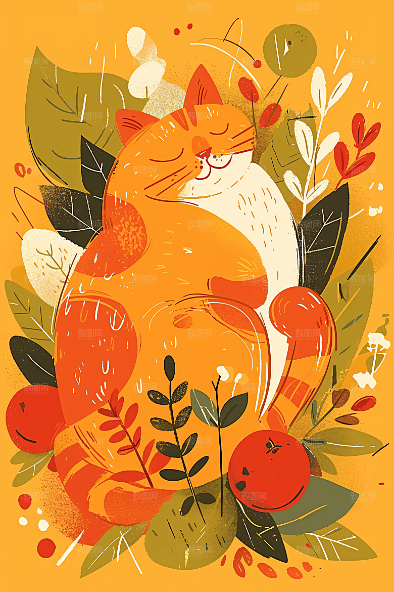 简约宠物猫咪狗狗绘本风插画