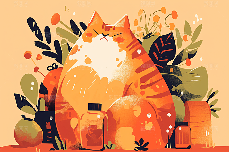 简约宠物猫咪狗狗绘本风插画
