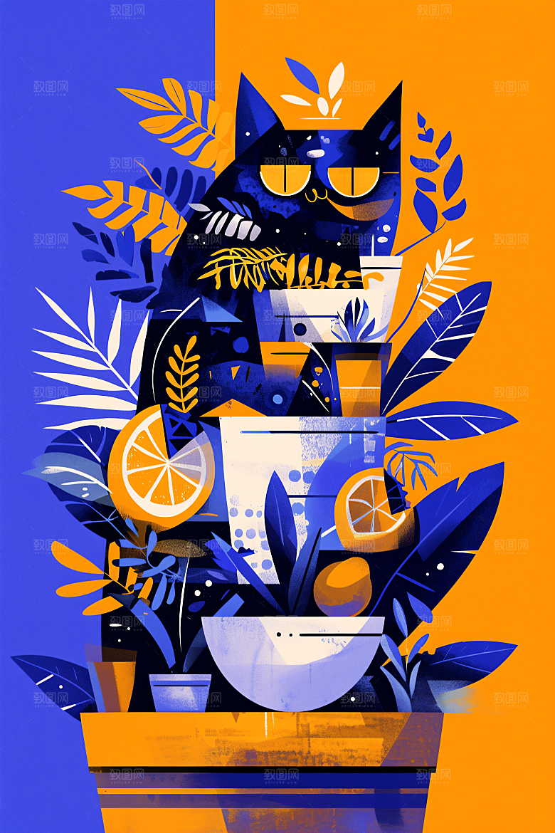 简约宠物自然手绘插画