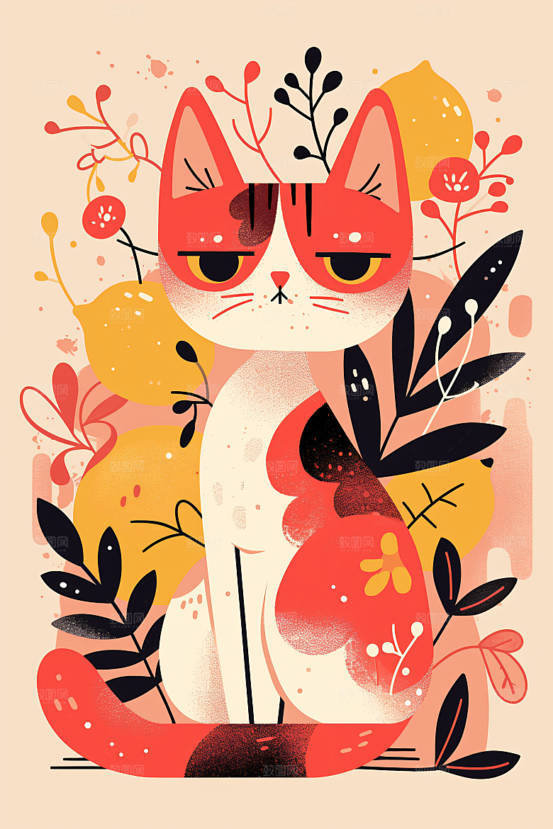 简约宠物自然猫咪狗狗插画