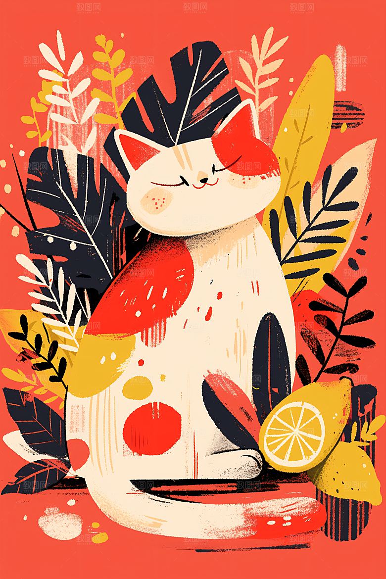 简约宠物猫咪狗狗高清插画