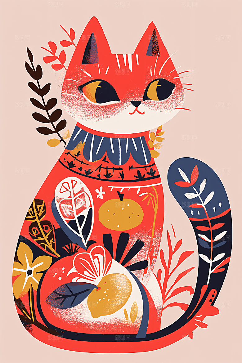 简约宠物自然彩色插画