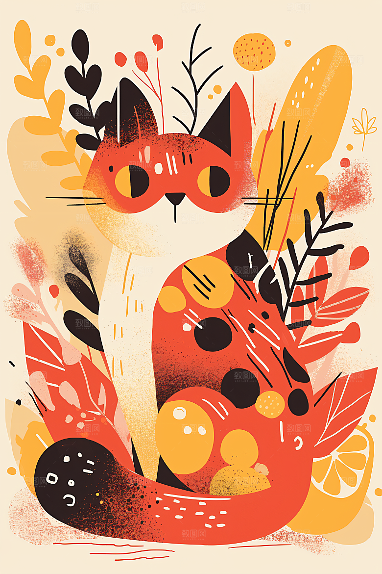 简约宠物清新彩色插画