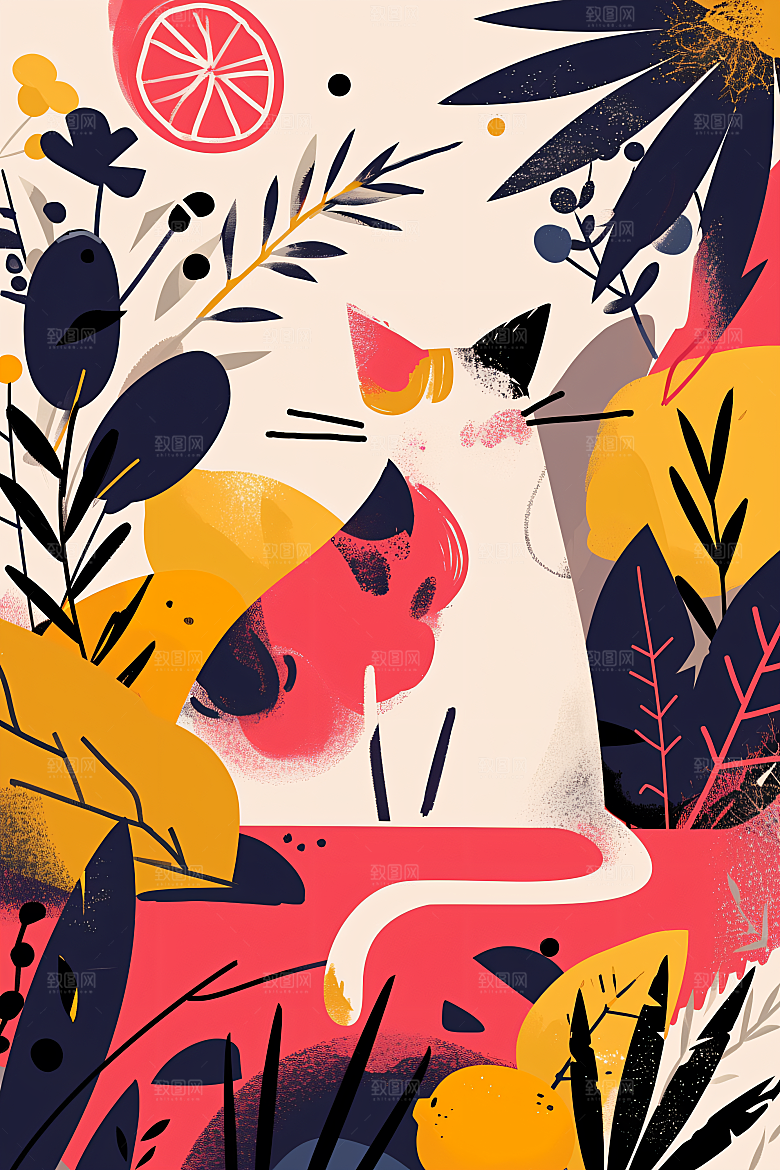 简约宠物清新猫咪狗狗插画