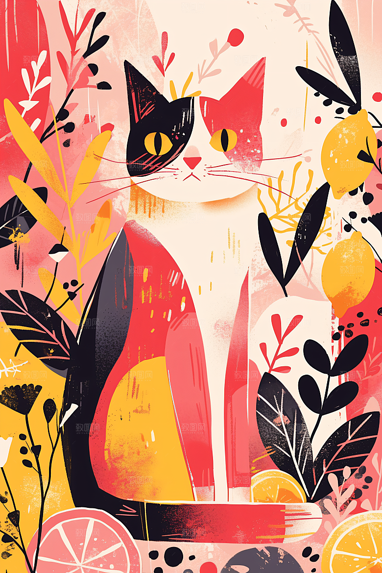 简约宠物手绘猫咪狗狗插画