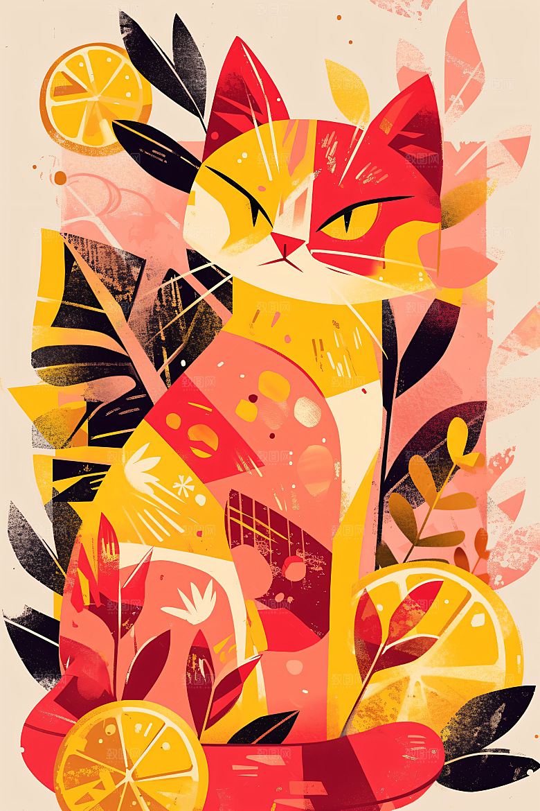 简约宠物自然猫咪狗狗插画