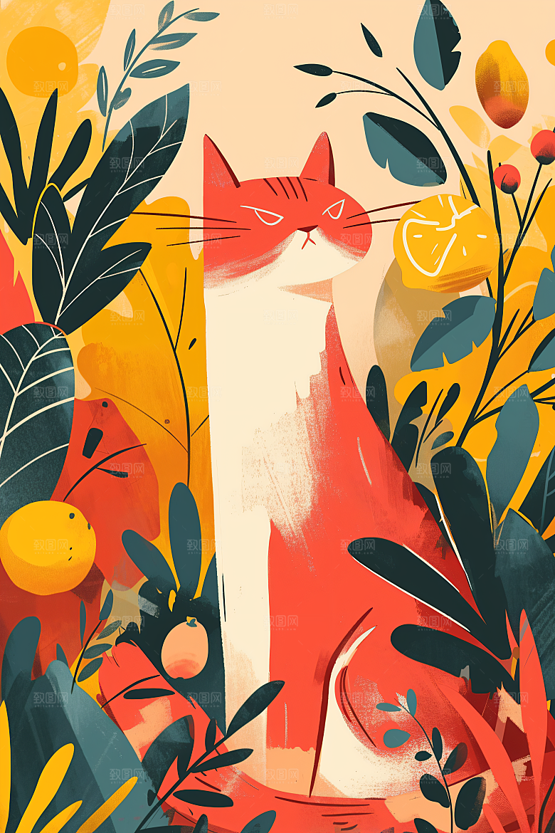 简约宠物猫咪狗狗唯美插画