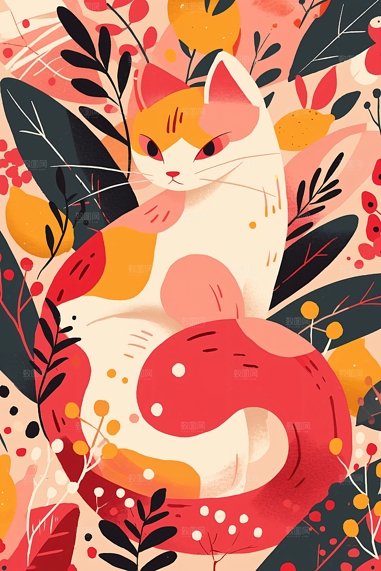 简约宠物卡通彩色插画