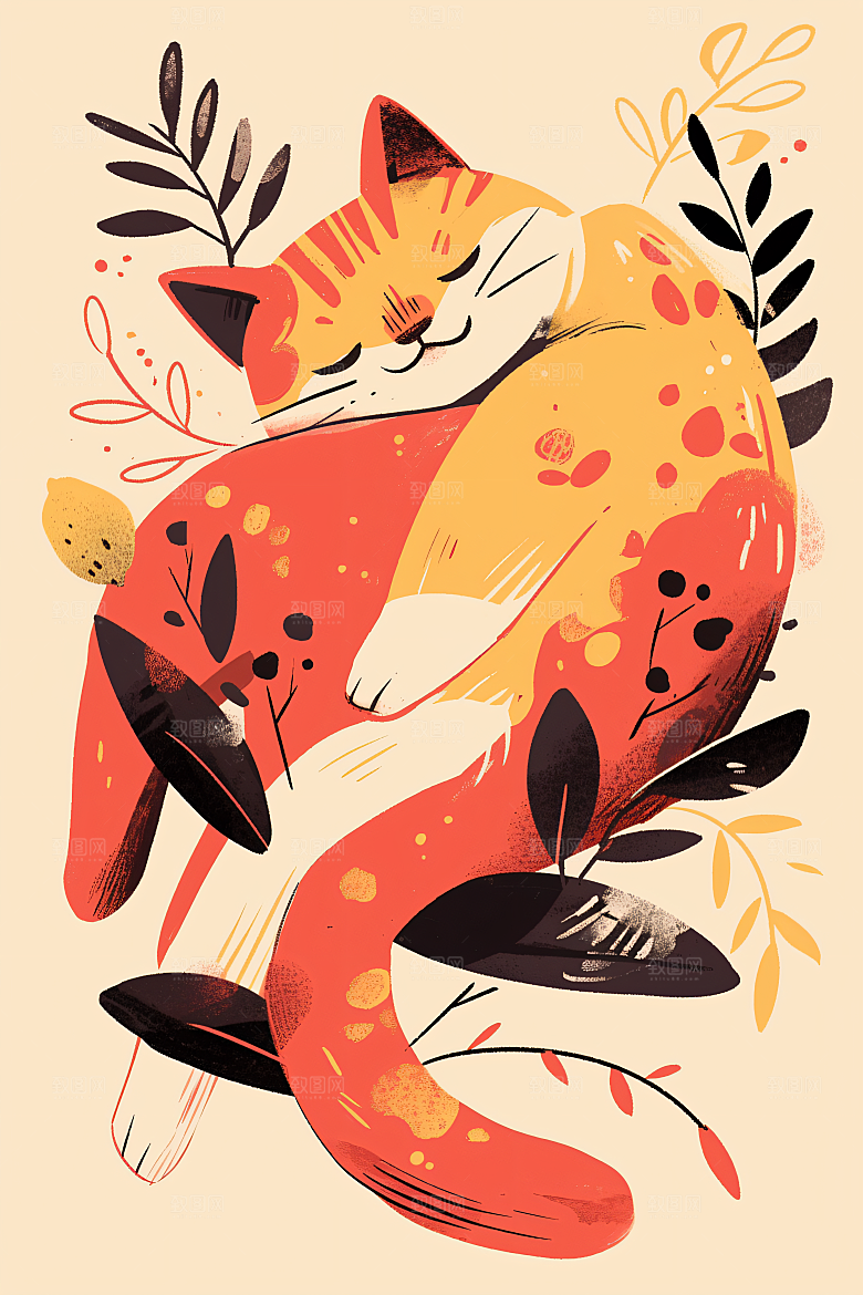 简约宠物清新猫咪狗狗插画