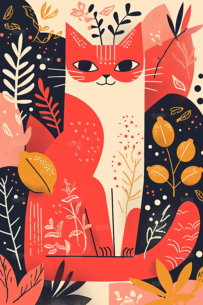 简约宠物艺术感猫咪狗狗插画