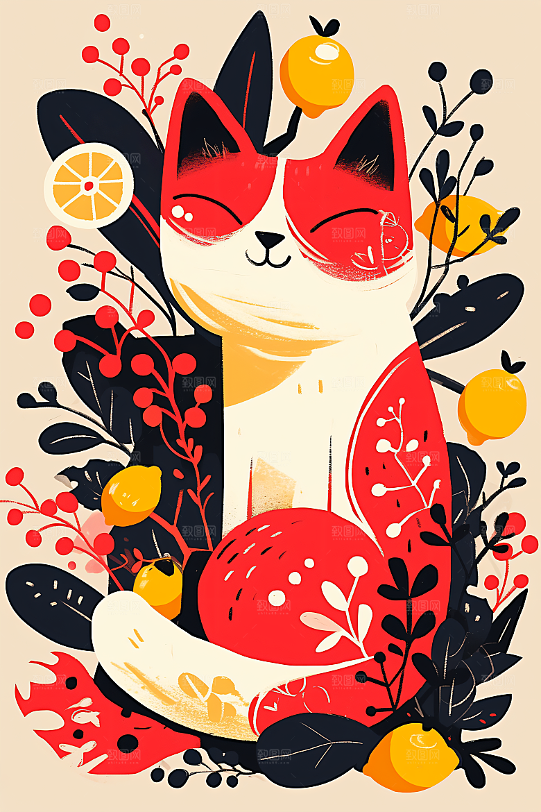 简约宠物唯美猫咪狗狗插画