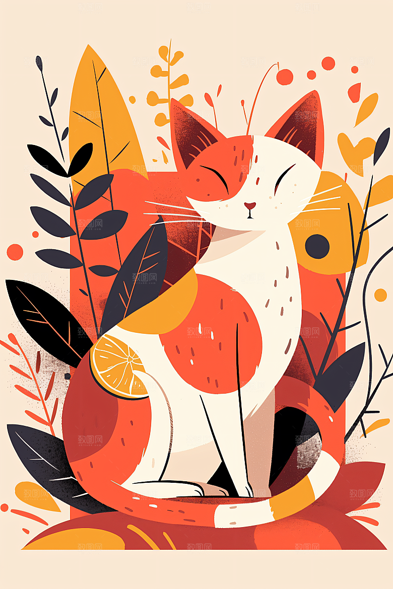简约宠物猫咪狗狗萌宠插画