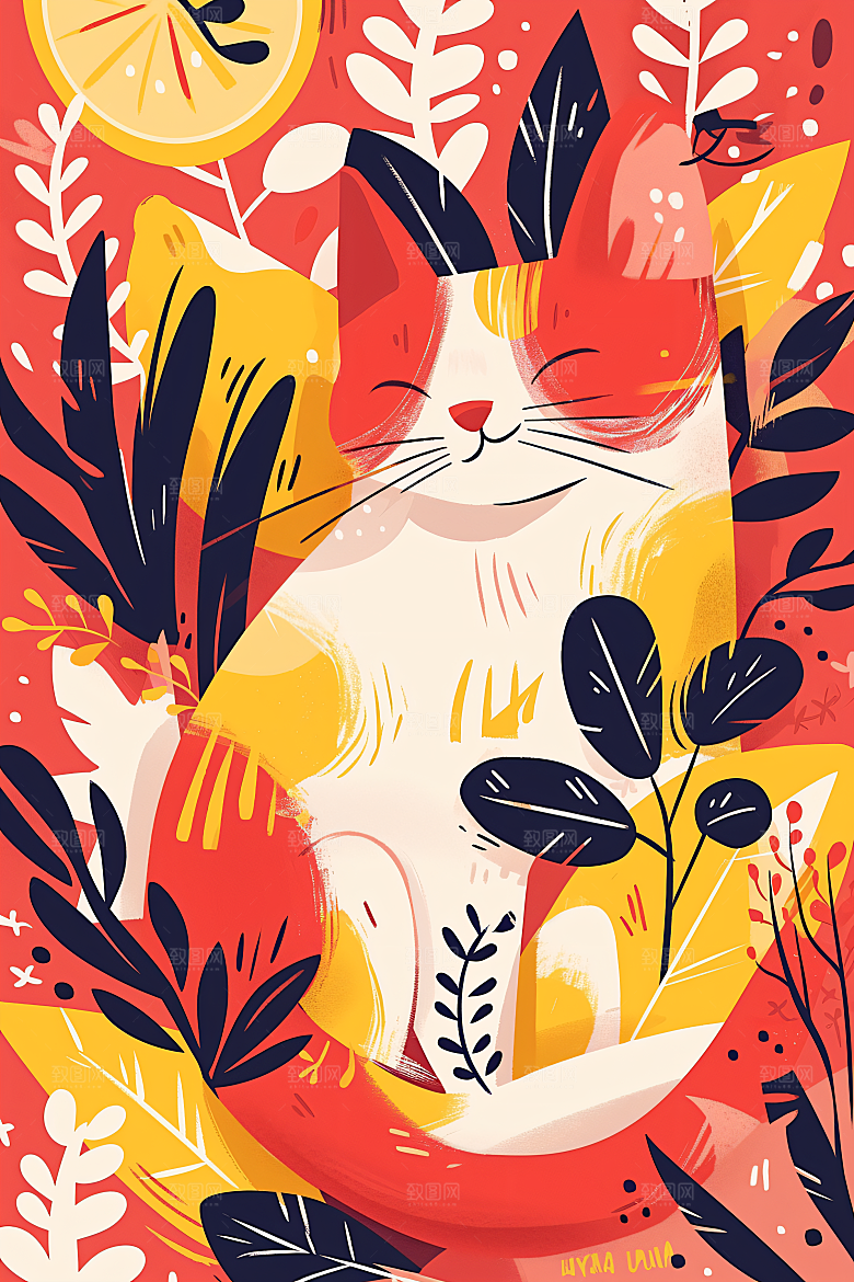 简约宠物手绘猫咪狗狗插画