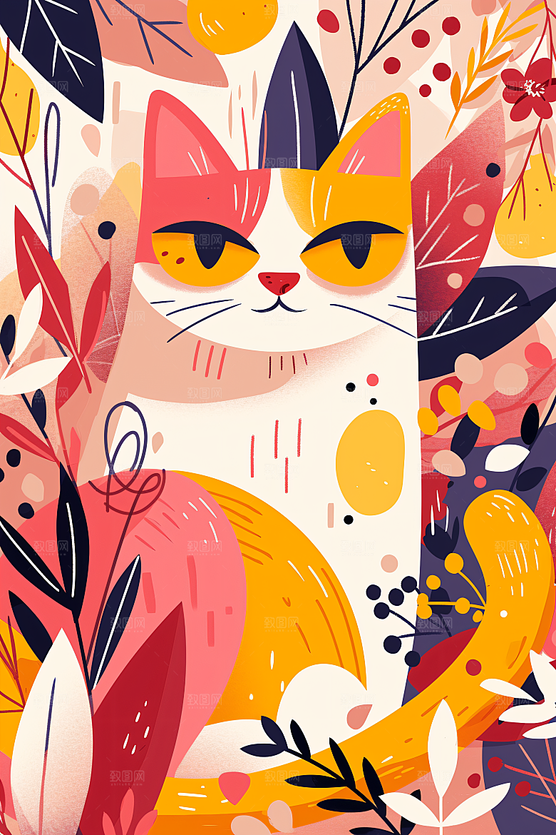简约宠物猫咪狗狗高清插画